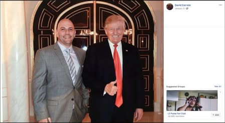 U.S. businessman David Correia appears to pose with President Trump in capture of social media post provided to Reuters in Washington