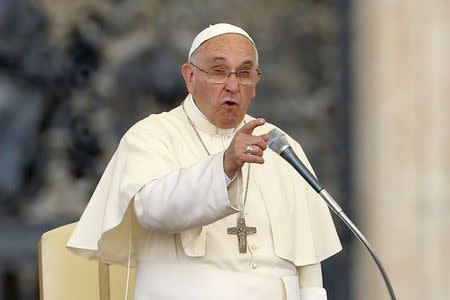 Pope Francis delivers a speech during an audience for the participants of the Convention of the Diocese of Rome in St. Peter's square at the Vatican City, June 14, 2015. REUTERS/Giampiero Sposito