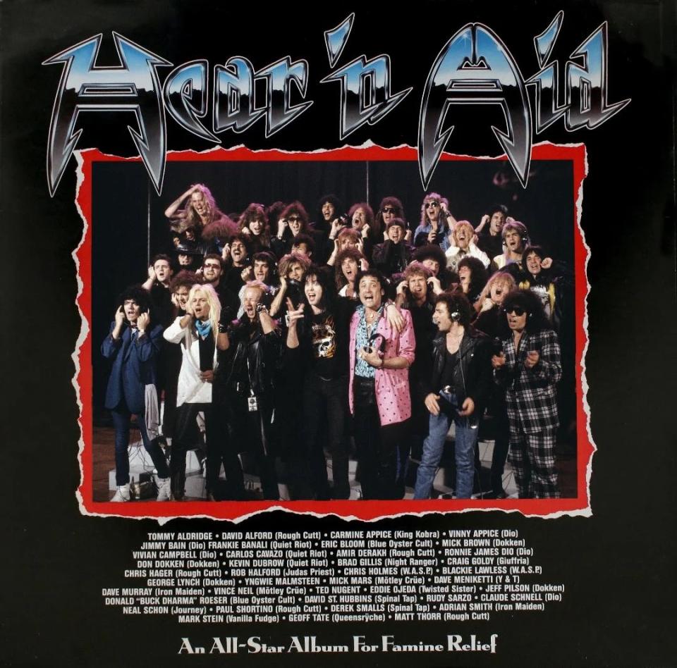 The all-star cover art for Hear 'N Aid