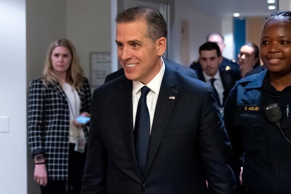 Hunter Biden departs after a closed door private deposition with House committees leading the President Biden impeachment inquiry, on Capitol Hill, Wednesday, Feb. 28, 2024, in Washington.