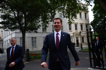 Britain's Foreign Secretary Jeremy Hunt arrives at his home in London