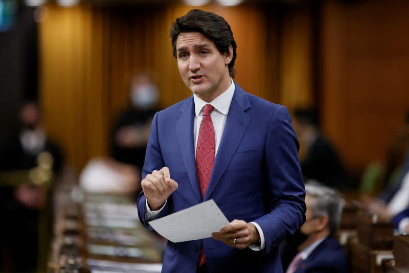 FILE PHOTO: Canada's Prime Minister Justin Trudeau speaks during Question Period in the House of Commons on Parliament Hill in Ottawa