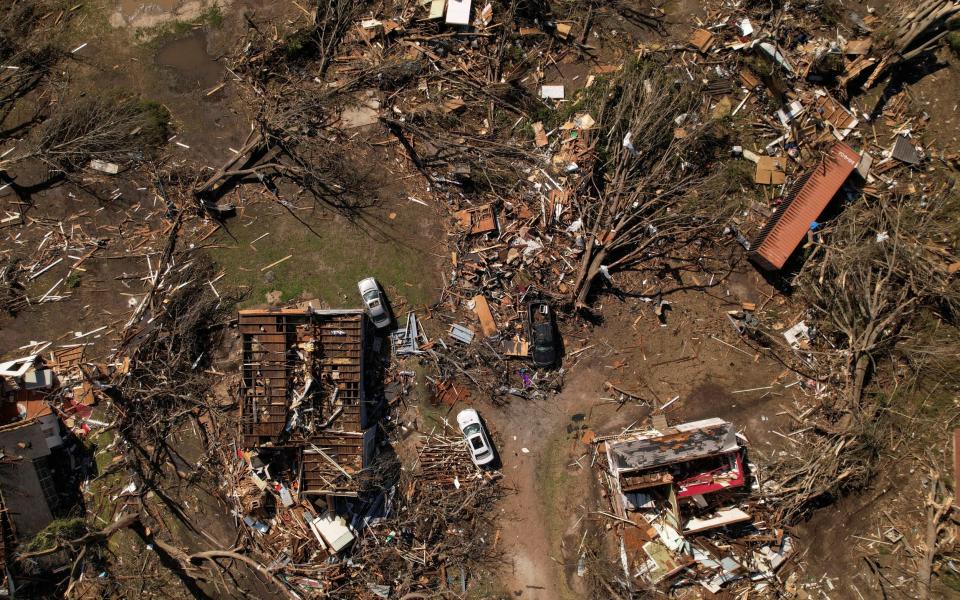 An aerial view of destroyed homes after tornadoes ripped across Rolling Fork, Mississippi - Reuters/Cheney Orr