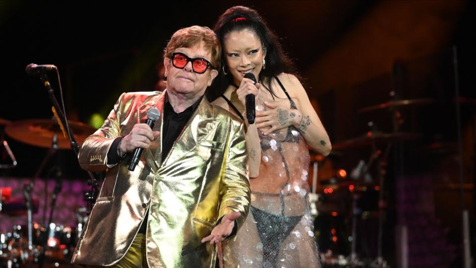 Elton John and Rina Sawayama at Glastonbury