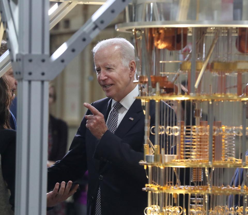 President Biden is shown a quantum computer during a tour of the IBM site in Poughkeepsie Oct. 6, 2022. IBM announced they will be investing $20 billion in the Hudson Valley over the next 10 years to develop semiconductors and other technologies.