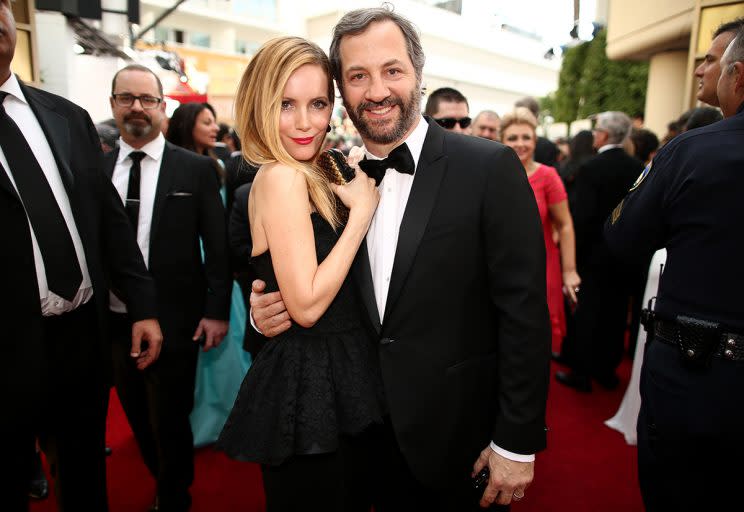 Leslie Mann and husband Judd Apatow at the 71st Annual Golden Globe Awards, January 12, 2014. (Photo: Getty Images)