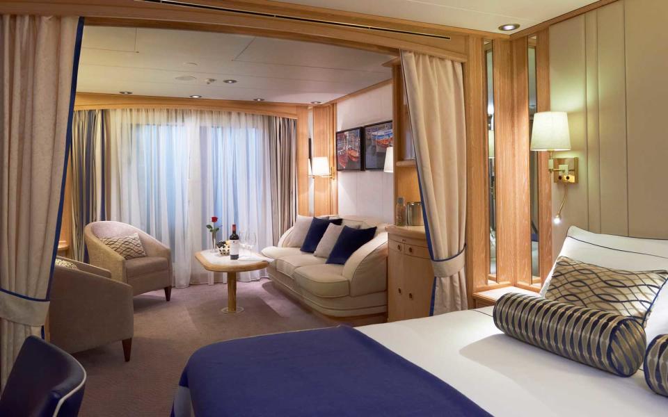 <p>Cabins in the Star Legend are much larger than they are in Windstar’s smaller sailing yachts, so passengers can feel free to spread out. The elegant earth-toned oceanview suites, accented with splashes of blue, along with fresh flowers and fruit, start at 277 square feet, while the airy owner’s suites are 575 light-flooded square feet. They and the Classic Suites, which start at 400 square feet, are the only cabins onboard with full balconies. (Balcony Suites actually have French balconies.)</p> <p><strong>Related:</strong> <a rel="nofollow noopener" href="http://www.travelandleisure.com/cruises/windstar-cruises-star-pride" target="_blank" data-ylk="slk:Five Things to Know About Windstar Cruises' Star Pride Cruise Ship;elm:context_link;itc:0;sec:content-canvas" class="link ">Five Things to Know About Windstar Cruises' Star Pride Cruise Ship</a><br><a rel="nofollow noopener" href="http://www.travelandleisure.com/cruises/windstar-cruises-star-breeze" target="_blank" data-ylk="slk:Five Things to Know About Windstar Cruises' Star Breeze Cruise Ship;elm:context_link;itc:0;sec:content-canvas" class="link ">Five Things to Know About Windstar Cruises' Star Breeze Cruise Ship</a><br><a rel="nofollow noopener" href="http://www.travelandleisure.com/cruises/windstar-cruises-wind-star" target="_blank" data-ylk="slk:Five Things to Know About Windstar Cruises' Wind Star Cruise Ship;elm:context_link;itc:0;sec:content-canvas" class="link ">Five Things to Know About Windstar Cruises' Wind Star Cruise Ship</a></p>