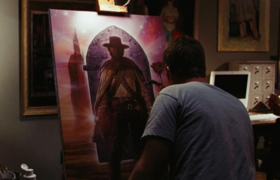 David painting a picture of Roland from "The Dark Tower" in "The Mist" (2007)