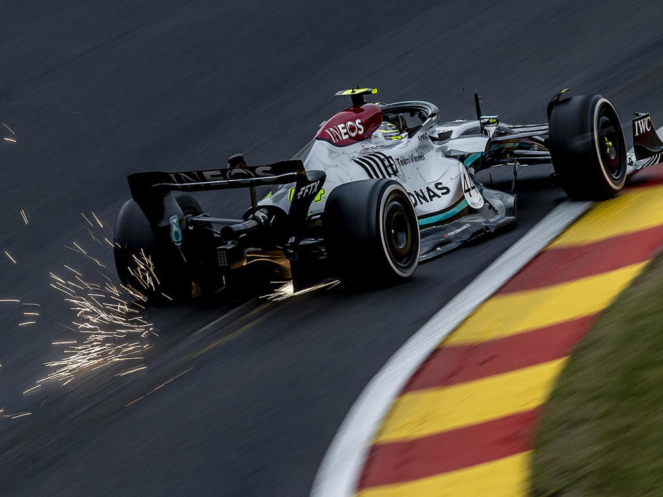 Lewis Hamilton is seen during a practice session ahead of the F1 Grand Prix of Belgium, at the Circuit de Spa-Francorchamps, August 26, 2022 in SPA, Belgium. / Credit: REMKO DE WAAL/ANP via Getty Images