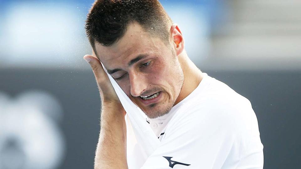 Bernard Tomic, pictured here in action during qualifying for the 2020 Australian Open.