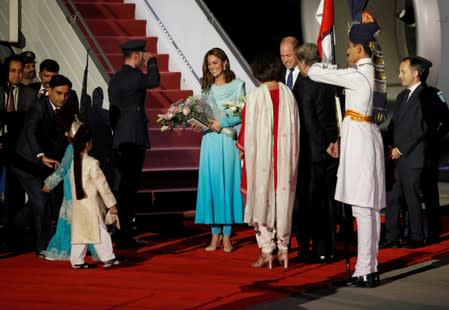 Britain's Prince William and Catherine, Duchess of Cambridge, arrive in Islamabad