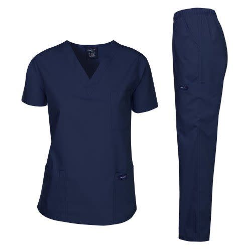 4) Dagacci Medical Uniform Woman and Man Scrub Set Unisex Medical Scrub Top and Pant, Navy, S