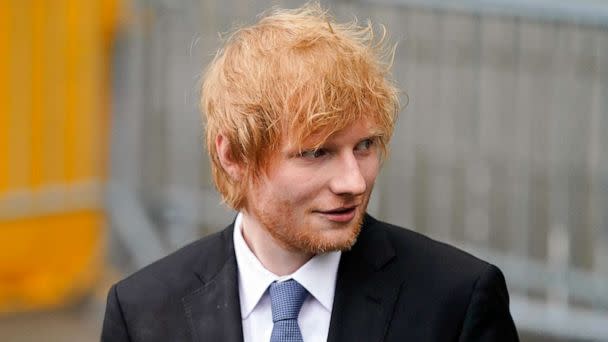 PHOTO: FILE - Recording artist Ed Sheeran departs after speaking to the media outside New York Federal Court, May 4, 2023, in New York. (John Minchillo/AP, FILE)