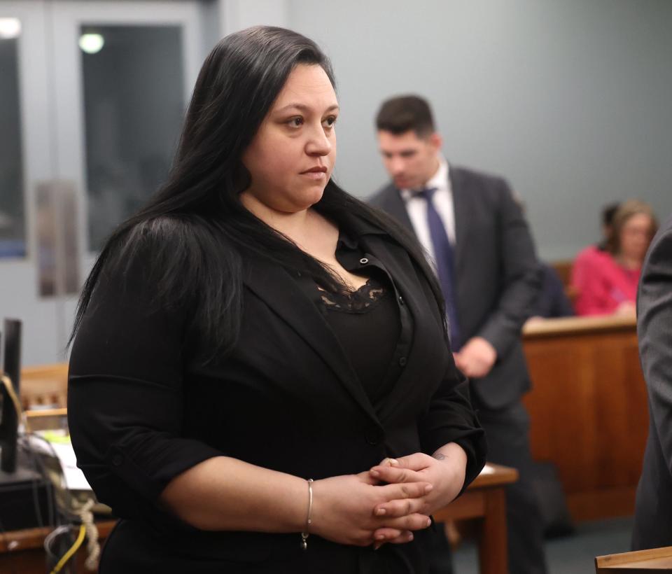 Alexis Nieves in Suffolk County District Court in Central Islip on March 19, 2024. Nieves is charged in the dismemberment of a Westchester couple.