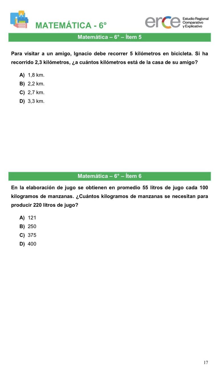 Ejercicio de matemática que se tomó en 2019