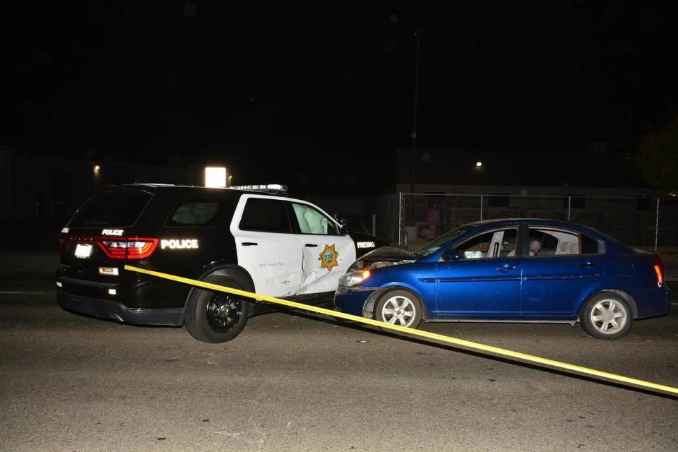 A driver headed south on Clovis Avenue about 2:15 a.m. Monday, Aug. 14, 2023, failed to stop as a patrol car blocked traffic near a fatal crash with a pedestrian, police said.