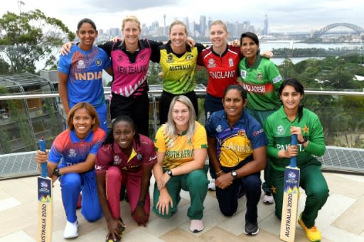 Captains of the 10 teams at the Twenty20 women's World Cup pose