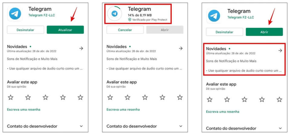 <em>Atualize o Telegram pela Play Store para ter as novidades e correções no Android (Captura de tela: Rodrigo Folter)</em>