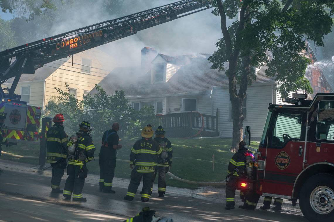 Heavy smoke and fire was showing when firefighters arrived at a house fire in the 3400 block of West 73rd Terrace in Prairie Village on Tuesday, July 5, 2022.