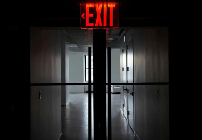 An office building lies empty in midtown Manhattan