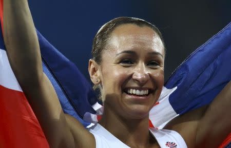 2016 Rio Olympics - Athletics - Final - Women's Heptathlon 800m - Olympic Stadium - Rio de Janeiro, Brazil - 13/08/2016. Silver medal winner Jessica Ennis-Hill (GBR) of Britain celebrates after the event. REUTERS/Ivan Alvarado