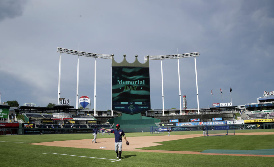 A woman was arrested for allegedly starting fires at Kauffman Stadium. (AP Photo)