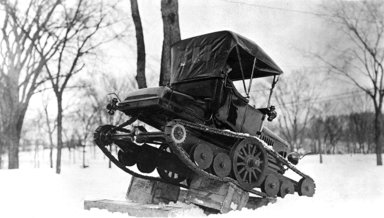 Model Ts were easily converted to handle many tasks, but one of the most unique was the snowmobile conversion kit. Lumber companies in particular appreciated the added traction in the snow. 