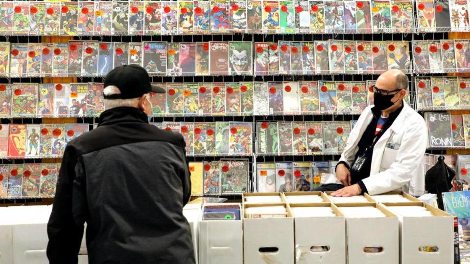 Comics for sale on the exhibit floor during the 2022 Lexington Comic and Toy Convention at the Central Bank Center in Lexington, Ky. on Sunday, March 27, 2022. Vendors were selling rare toys and collectibles, comics, art work and pop culture goods from their booths.