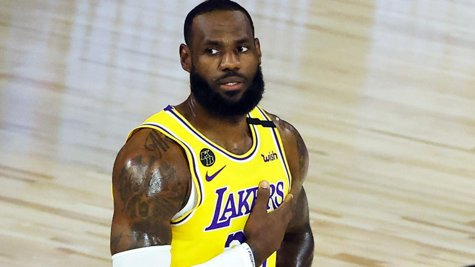 LeBron James is pictured during an NBA game in the league's Orlando bubble.