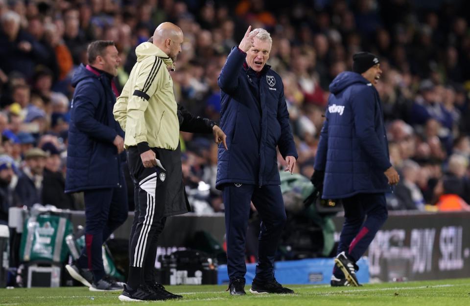 David Moyes, Manager of West Ham United, gestures at Elland Road (Getty Images)