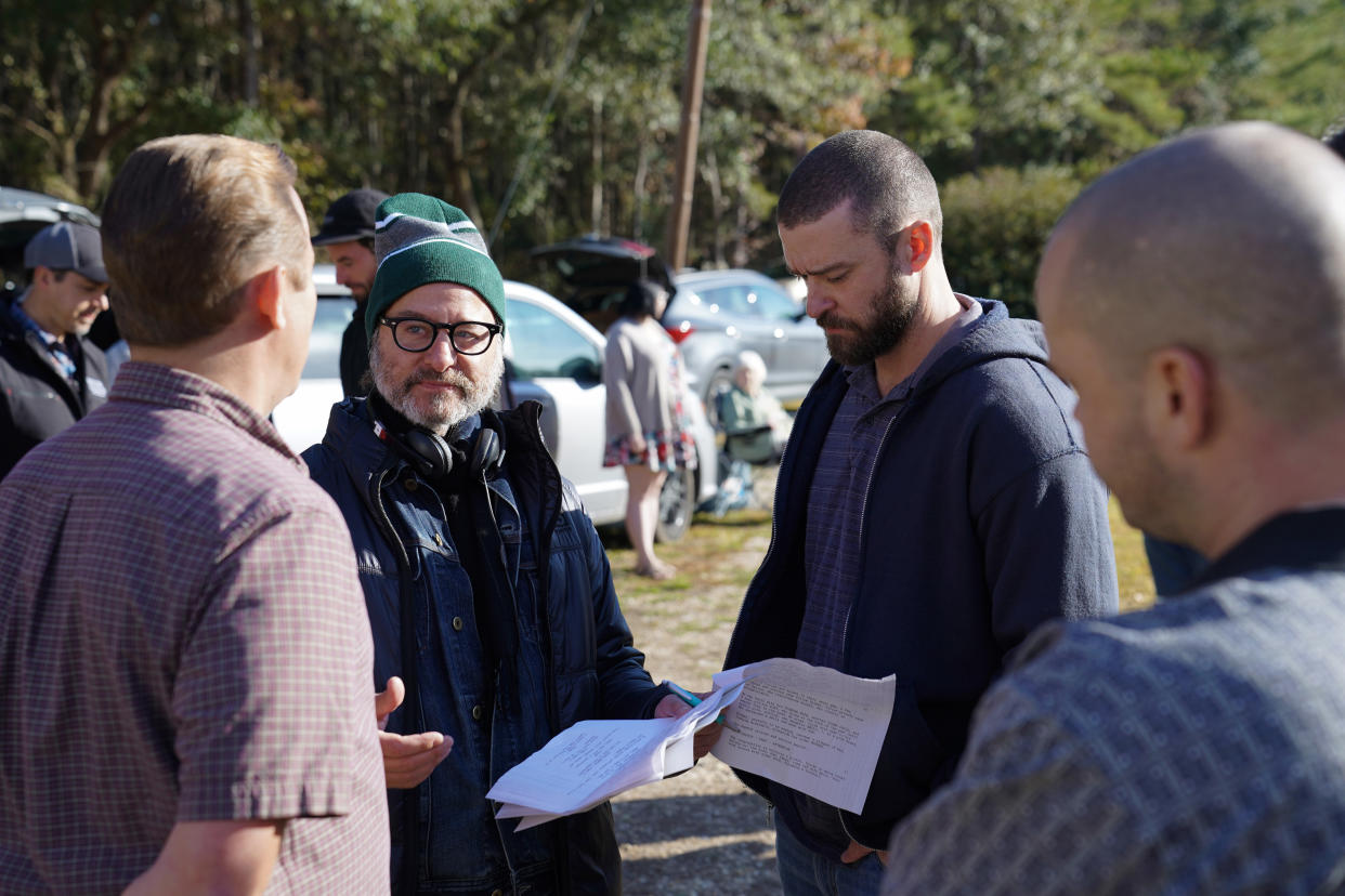 Fisher Stevens and Timberlake on the set of 'Palmer' (Photo: Apple TV+)