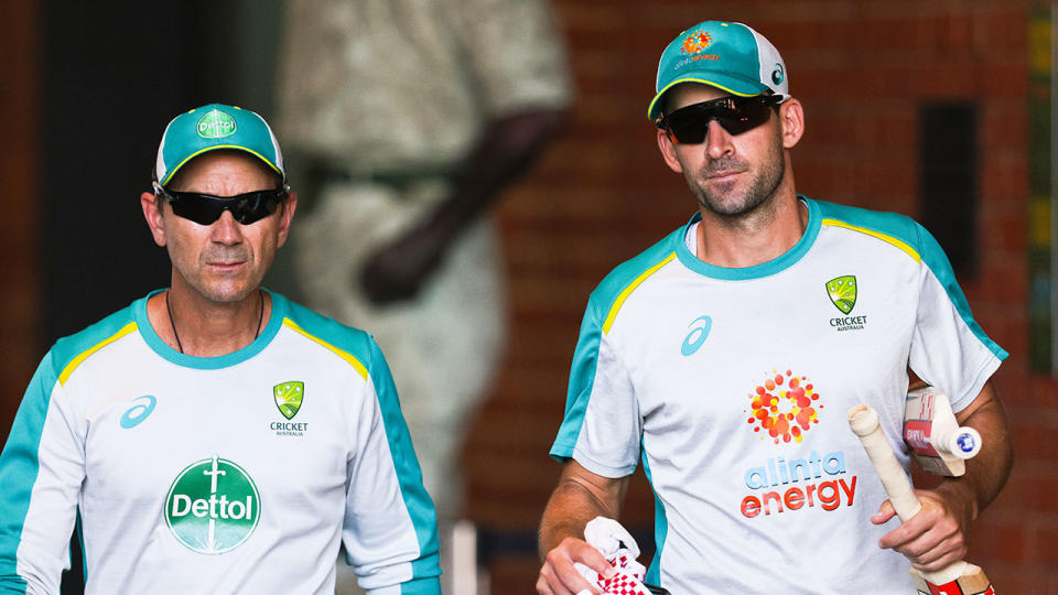 Pictured here, opener Joe Burns with Aussie coach Justin Langer. 
