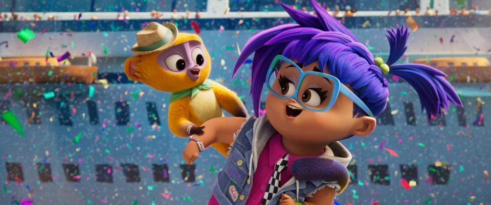 Vivo (voiced by Lin-Manuel Miranda) and Gabi (Ynairaly Simo) team up to deliver an important song in the animated musical "Vivo."