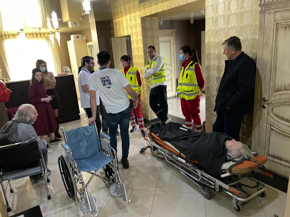 Elderly Ukrainians at a triage center in Moldova.