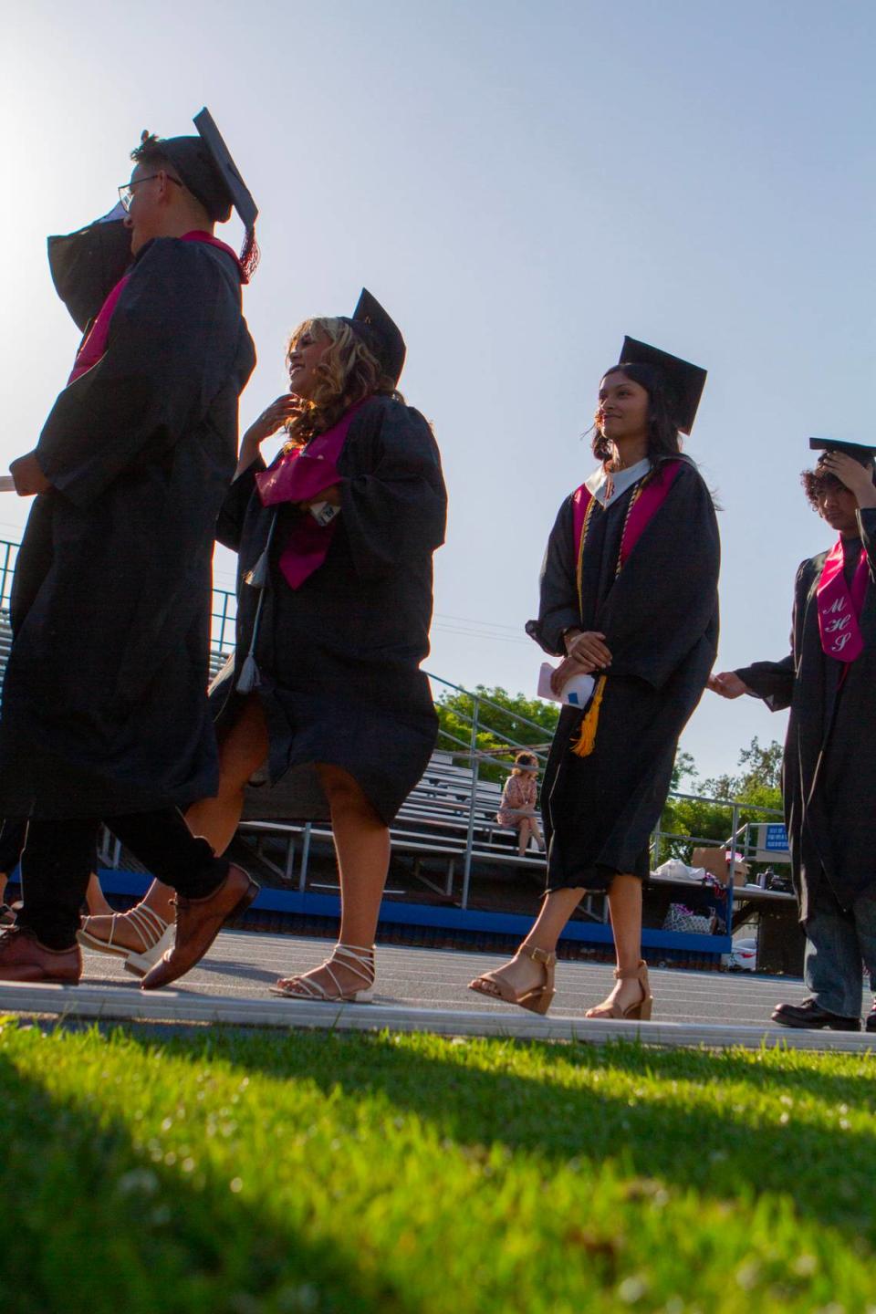 Seniors walk to their graduation during the Modesto High Graduation. Modesto High School had their senior class walk the stage for graduation Thursday, May 25, 2023 at Modesto Junior College.