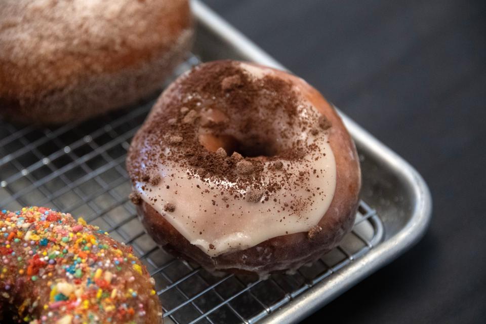 Doughnuts sit on the counter inside Aki Kamozawa and Alex Talbot's soon-to-open doughnut shop Curiosity Doughnuts in Doylestown on Wednesday, Jan. 25, 2023.