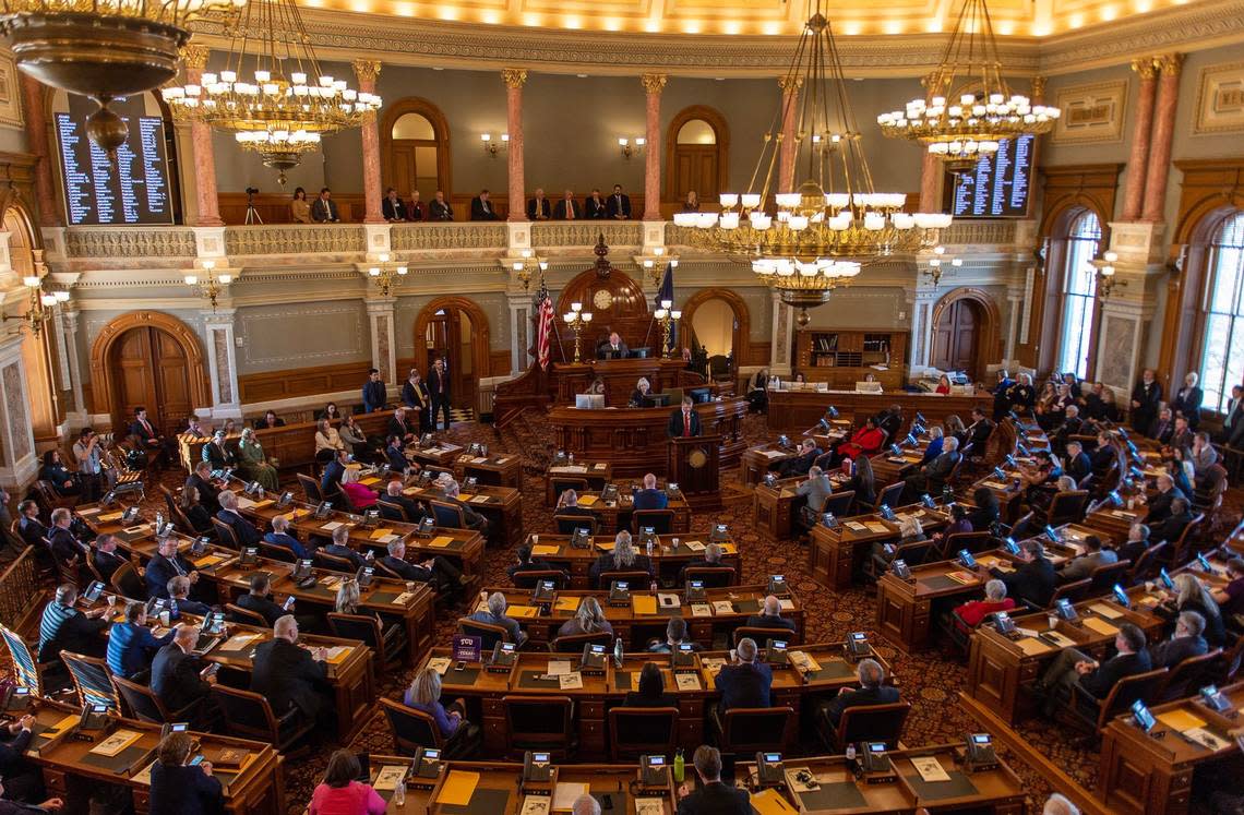 Kansas state representatives meet at the Capitol on Monday, Jan. 9, 2023, in Topeka.