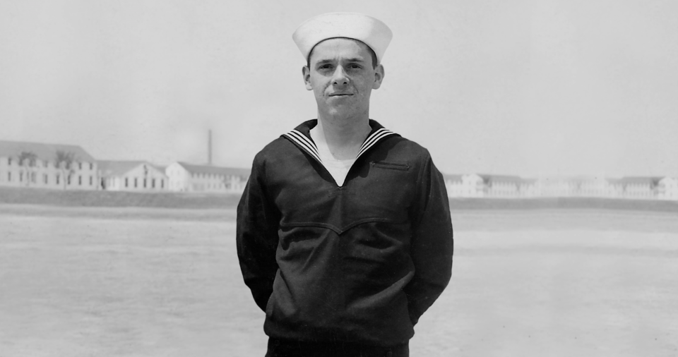 Goldfarb, pictured here in his Navy uniform in the midst of World War 2, never stopped inventing while he was stationed in a submarine at the height of the war.