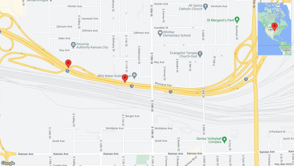 A detailed map that shows the affected road due to 'Crash update: I-70' on July 9th at 12:54 p.m.