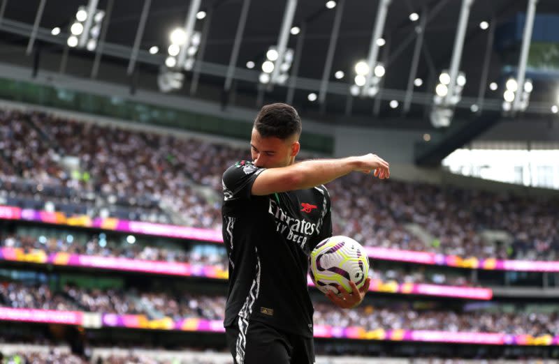 LONDON, ENGLAND - SEPTEMBER 15: Gabriel Martinelli of Arsenal reacts during the Premier League match between Tottenham Hotspur FC and Arsenal FC at Tottenham Hotspur Stadium on September 15, 2024 in London, England. (Photo by Alex Pantling/Getty Images)