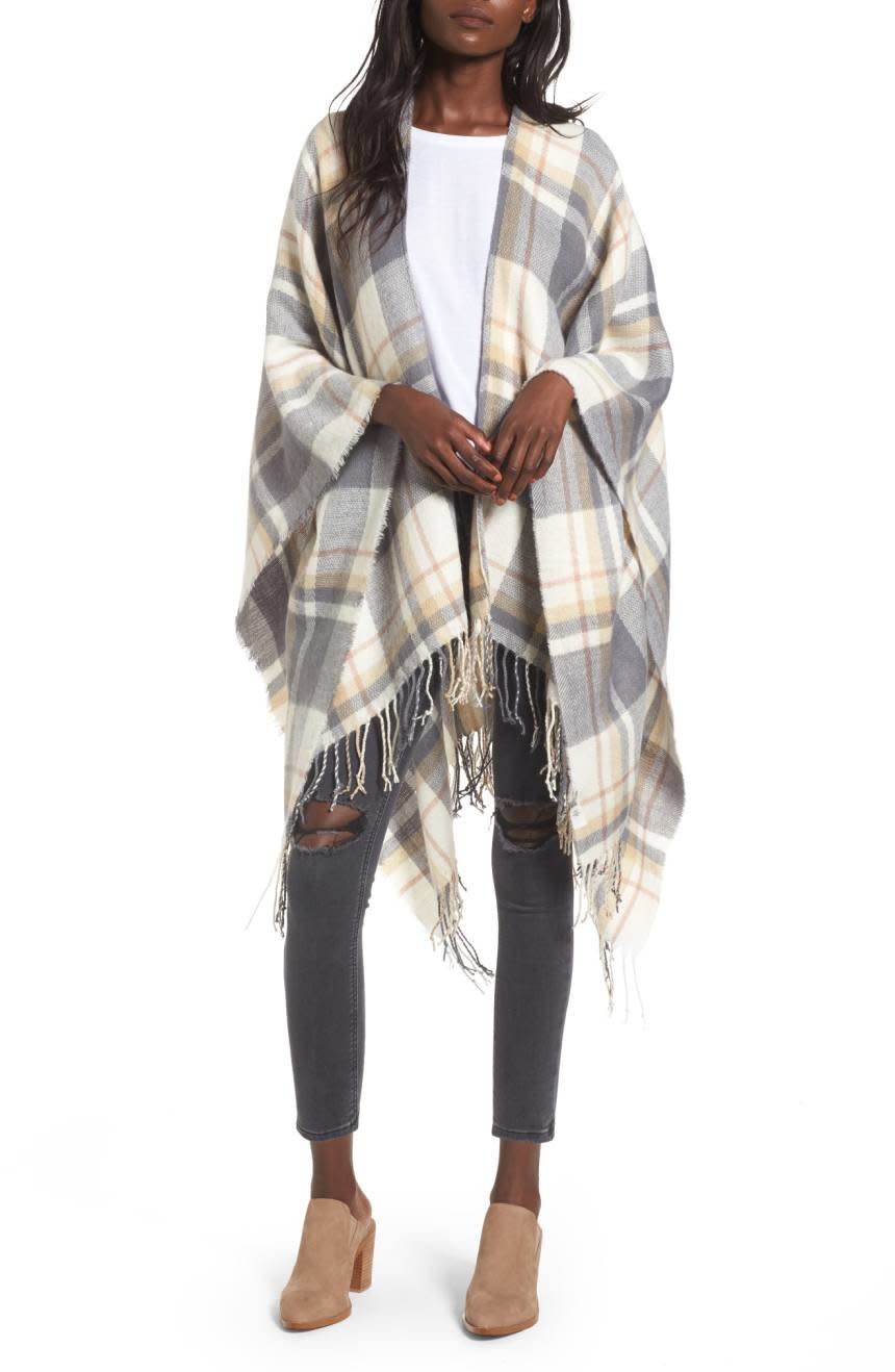 Plus, it can double as a scarf on super cold days. Get it <a href="https://shop.nordstrom.com/s/bp-plaid-cape/4629487" target="_blank">here</a>.