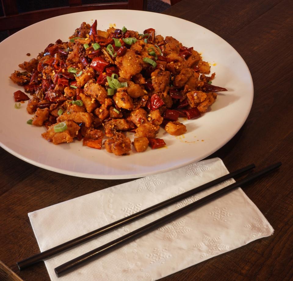 ChongQing Diced Chicken with Hot Chili Peppercorn is a specialty dish at Cheng Du Taste in Providence.