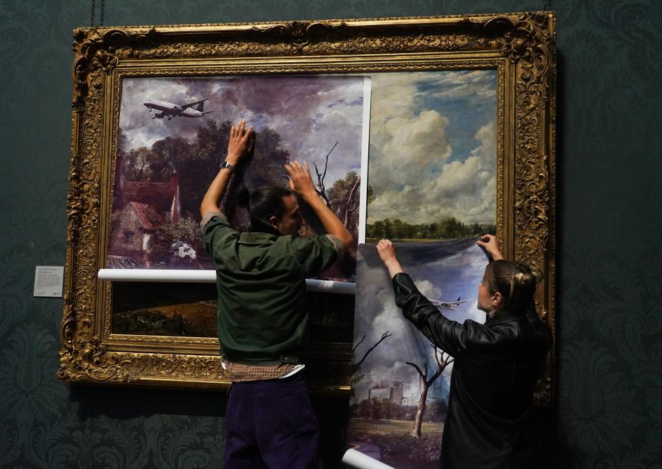 Protestors disrespect Hay Wain painting