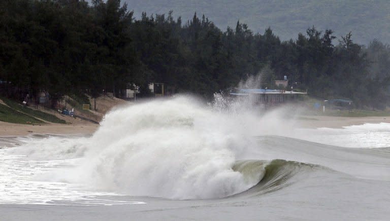 Strong waves triggered by the approaching Typhoon Usagi hit the coast of Shenzhen, in southern China's Guangdong province, on September 22, 2013