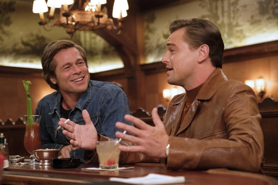 From left, Cliff Booth (Brad Pitt) and Rick Dalton (Leonardo DiCaprio) in "Once Upon a Time in Hollywood" [COLUMBIA PICTURES]