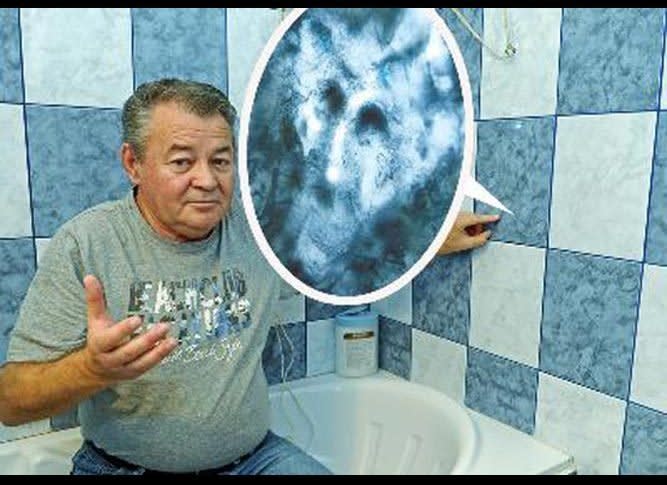 Laszlo Csrefko spent a fortune renovating a bathroom at the family home in Bekasmegyer, Budapest, with a new bath, shower and tiles. But after taking her first shower, horrified wife Andrea, 47, fled from the bathroom when she spotted the horned head of the devil in one of the tiles