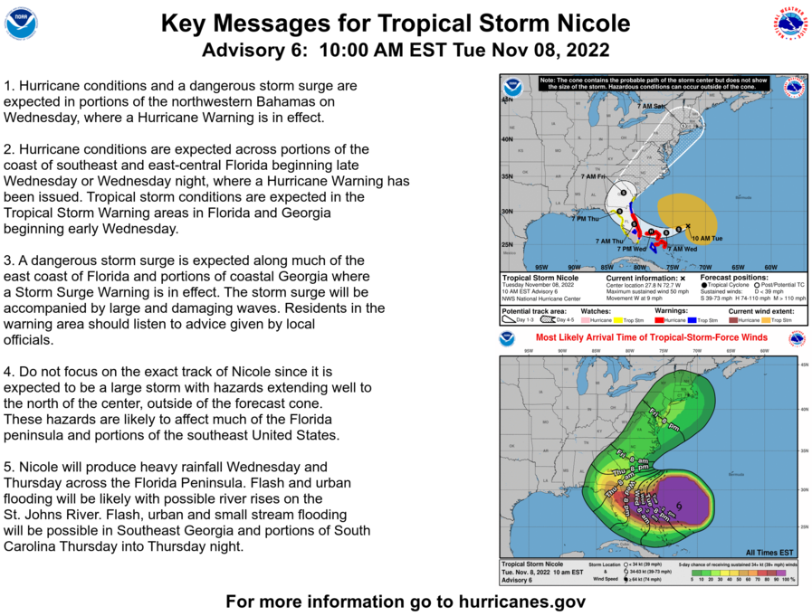 Tropical Storm Nicole 10 a.m. Nov. 8, 2022.