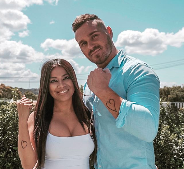 MAFS Cyrell Paule and Love Island's Eden Dally with love heart tattoos. 