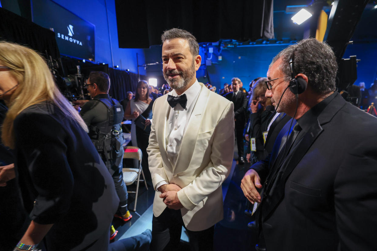 HOLLYWOOD, CA - MARCH 12: Jimmy Kimmel backstage at the 95th Academy Awards at the Dolby Theatre on March 12, 2023 in Hollywood, California. (Robert Gauthier / Los Angeles Times via Getty Images)
