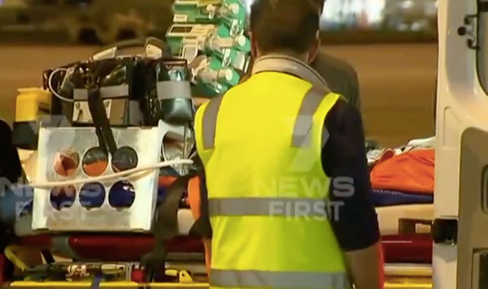 Several medical staff were needed to delicately unload Kawa from the plane. Source: 7 News